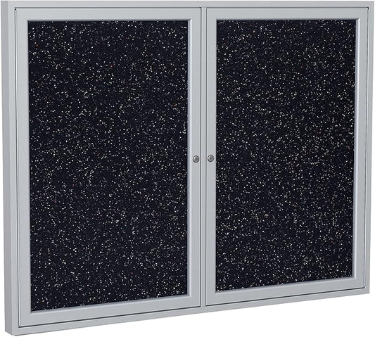 Ghent 36"x60" 2-Door indoor Enclosed Recycled Rubber Bulletin Board, Shatter Resistant, with Lock, Satin Aluminum Frame,Confetti (PA23660TR-CF ) ,Made in the USA-DeskLoop Office