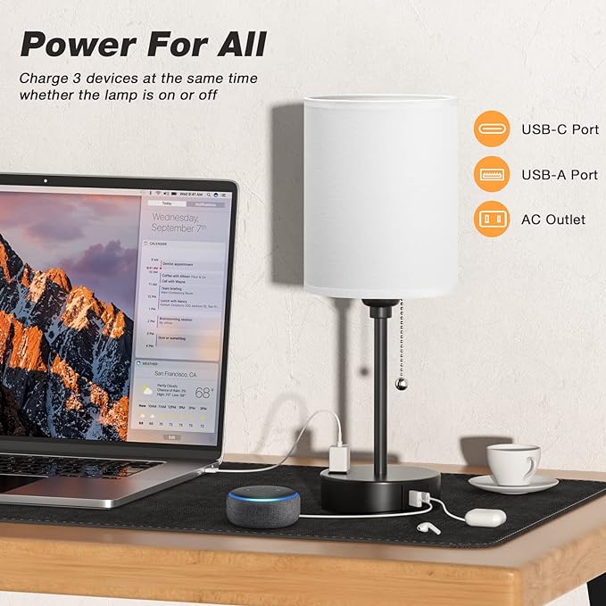 Bedside Table lamp for Bedroom Set of 2 - Image 3