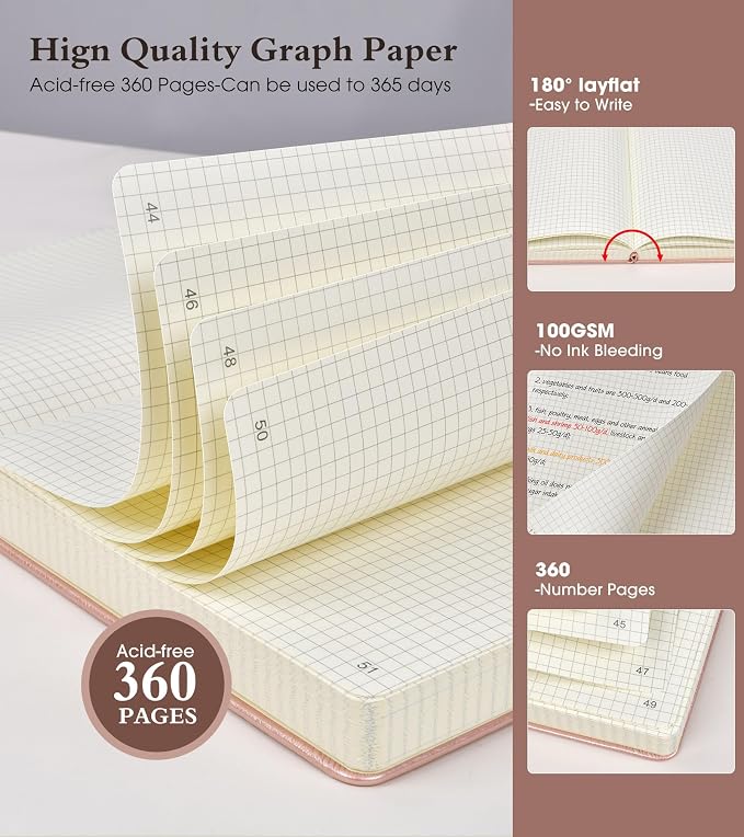 Ansopu Graph Paper Notebook Journal, 360 Numbered Pages Grid Notebooks - Image 3