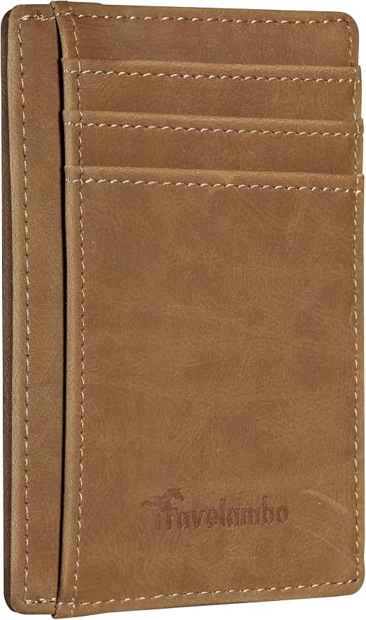 Travelambo Slim Wallet Front Pocket Minimalist Leather RFID Blocking Medium Size by Travelambo