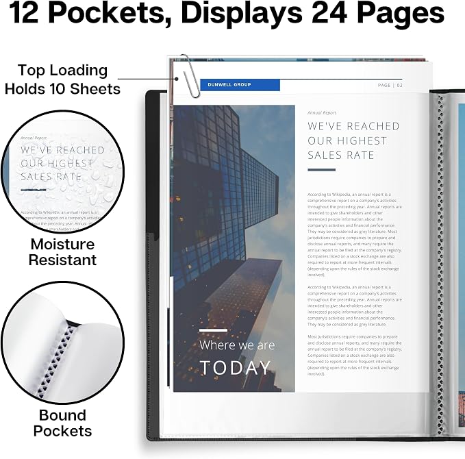 Dunwell Presentation Binder 12-Pocket, Displays 24 Pages, 8.5x11 Portfolio - Image 4