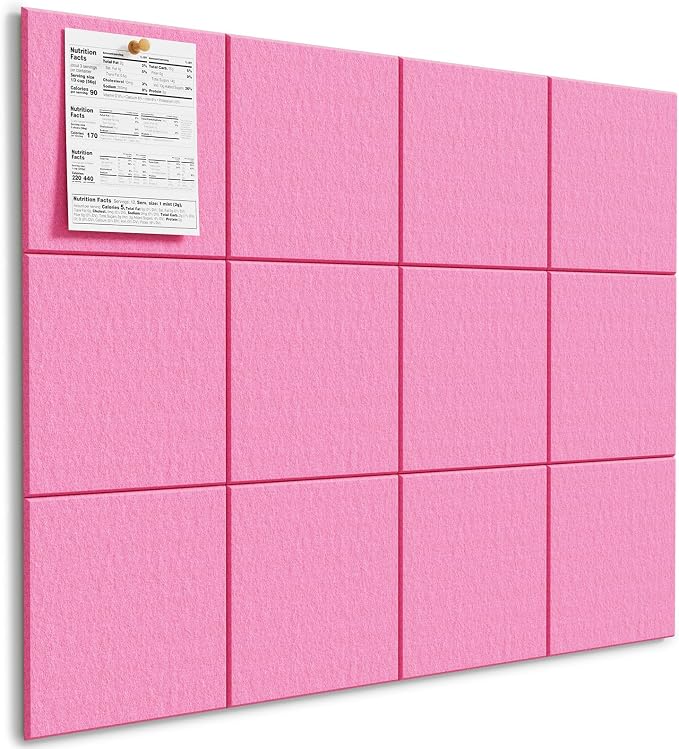 MaxGear Felt Bulletin Board 48" x 36", 12 Pack 11.8" x 11.8" Wall Panels by MaxGear