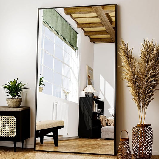 Full Length Mirror with Stand - 38"x77" Full Body Mirror for Floor, Wall Hanging or Leaning - Aluminum Alloy Frame for Living Room, Bedroom, Cloakroom - Black-DeskLoop Office