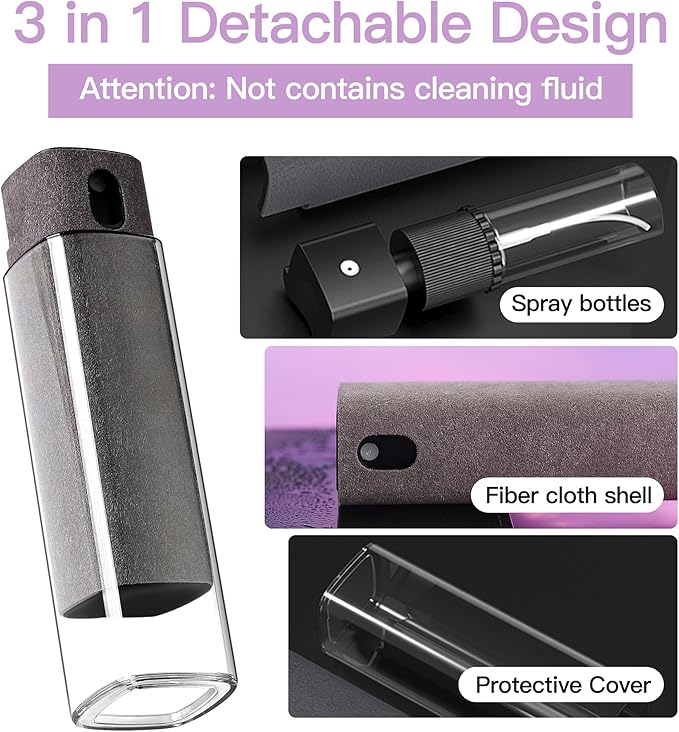 2 Pcs Screen Cleaner Kit, 3-in-1 Touchscreen Mist Cleaner Spray Bottle Tool & Microfiber Cloth for Phone/Laptop/Tablet/TV/Monitor/Car Screens(Grey)-DeskLoop Office