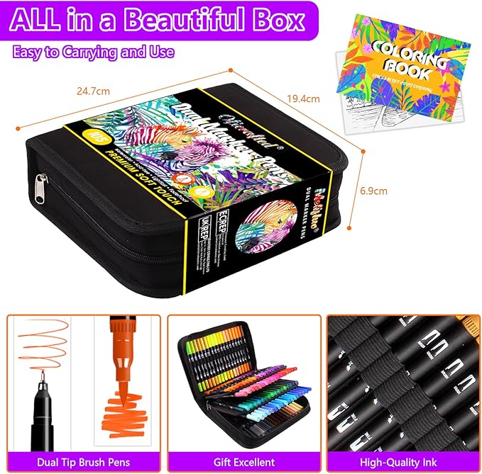 Brush Pens, 105 Colors Dual Tip Markers for Adult Coloring Books, Note Taking and Lettering-DeskLoop Office