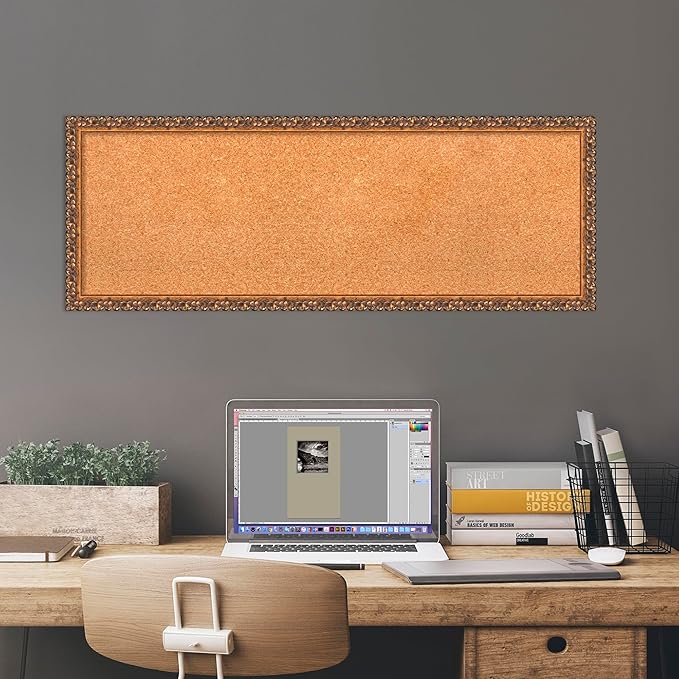 Amanti Art Natural Cork Board for Wall, 14x38 Vision Board with Bronze Frame, Medium Corkboard Office Decor for Home Organization, Traditional Corkboard Pinboard to Display Items for Home-DeskLoop Office