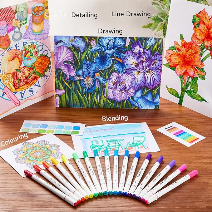 Shuttle Art Dual Tip Brush Marker Pens, 105 Colors Fine and Brush Tip Markers Set in Portable Case with 1 Coloring Book for Kids, Water-based Ink Adult Artist Coloring Calligraphy Journal Doodling-DeskLoop Office