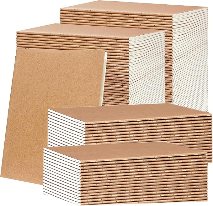 100 PCS A5 Lined Notebooks Bulk, 8.3"x5.5" Kraft Paper Journals by CutChaosKeepCreating