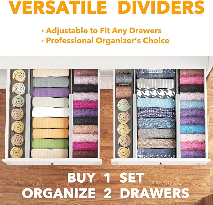 SpaceAid Bamboo 4 Pack Dresser Drawer Dividers, 4.65“ High Adjustable 12.5“-17” - Image 5