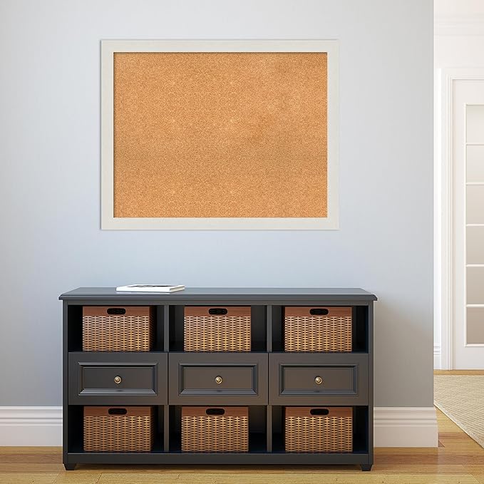Amanti Art Natural Cork Board for Wall, 31x39 Vision Board with White Frame, Large Corkboard Office Decor for Home Organization, Country Rustic Corkboard Pinboard to Display Items for Home-DeskLoop Office