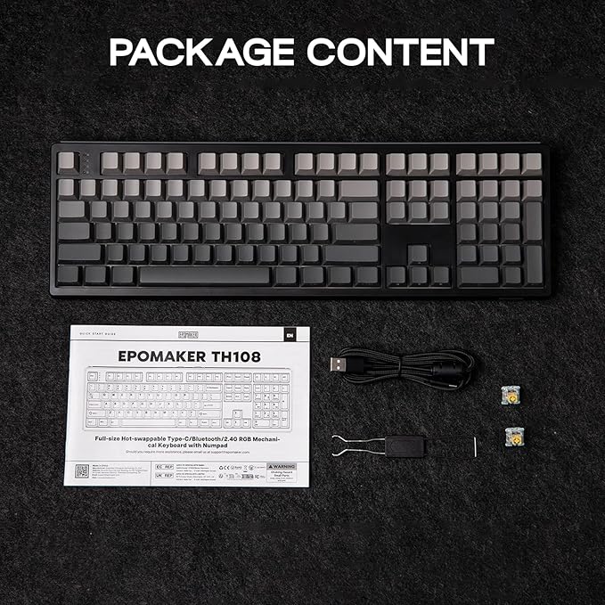 EPOMAKER TH108 Full Size Mechanical Keyboard, Wireless Gaming Keyboard with 8000mAh Battery, Creamy Gasket, 108 Keys, Hot Swap, Custom Driver, RGB Backlight (Black, Creamy Jade)-DeskLoop Office