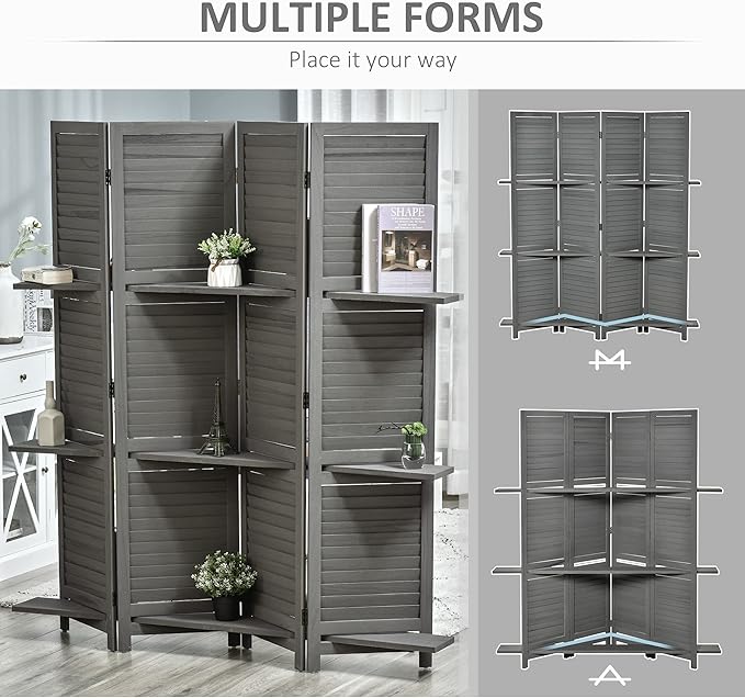NicBex Room Divider 4 Panel Room Dividers with Storage Shelves Partition Room Dividers and Folding Privacy Screens 5.6 FT Wall Divider for Home, Office, Room Separation,63.75"W x 0.75"D x 67"H, Gray-DeskLoop Office