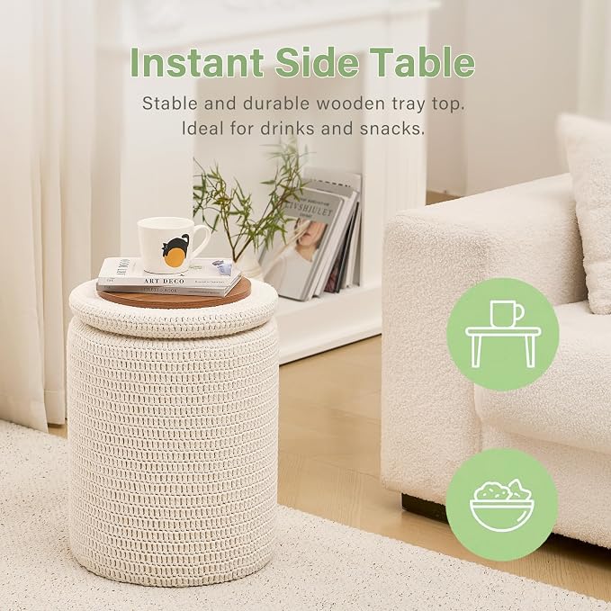 Wimarsbon Pouf Ottoman, 100% Cotton Knitted Boho Footstool, Round Footrest - Image 4