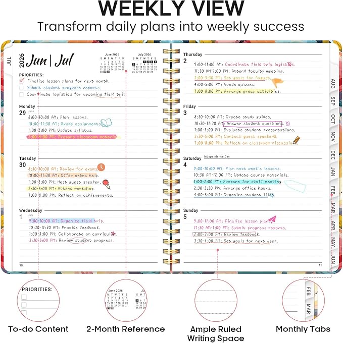 Academic Planner 2026-2027, Weekly and Monthly Calendar Book, July 2026 – June - Image 3