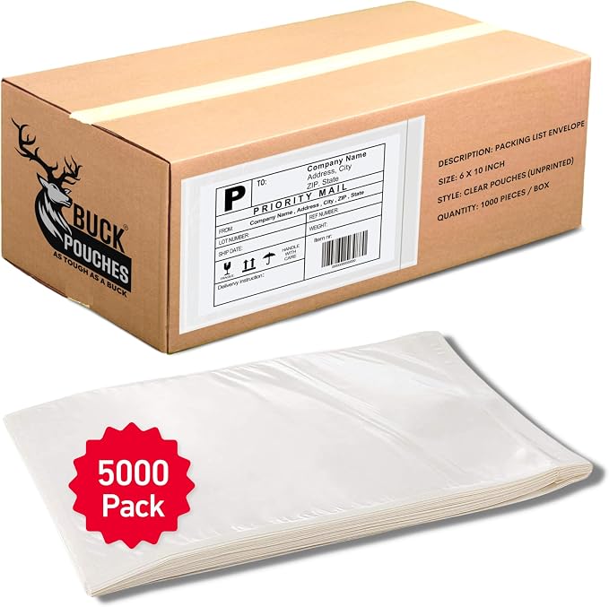 5000 Pack 6"x10" Shipping Label Sleeves – Clear Self-Adhesive Packing Slip by BuckUSA