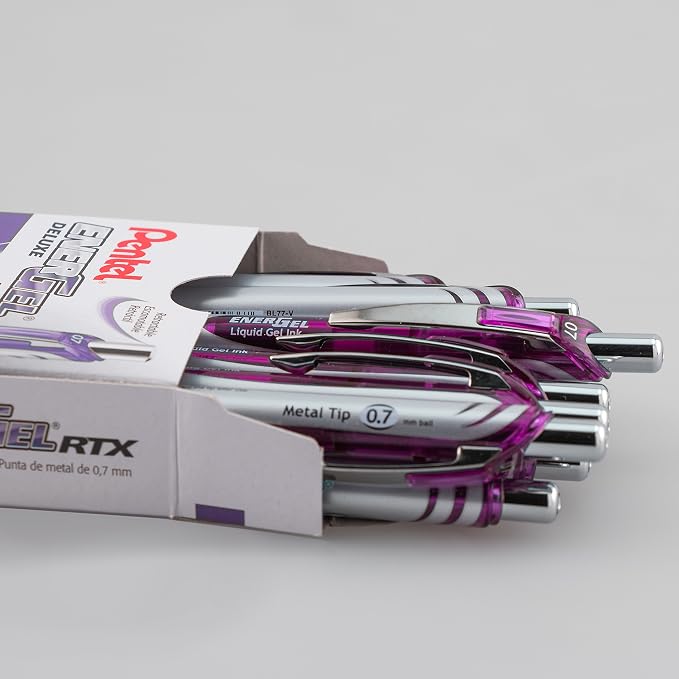 Pentel EnerGel RTX Retractable Liquid Gel Pen, Medium Line, Metal Tip, Violet - Image 2