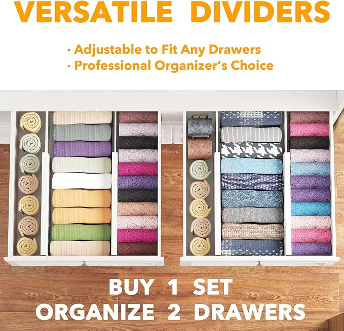 SpaceAid Bamboo 4 Pack Dresser Drawer Dividers, 4.65“ High Adjustable 12.5“-17” - Image 5