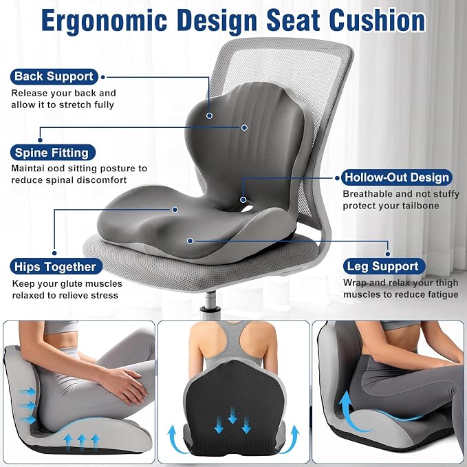 Car Seat Cushion with Lumbar Support Pillow, Memory Foam Office Chair Cushion - Image 4