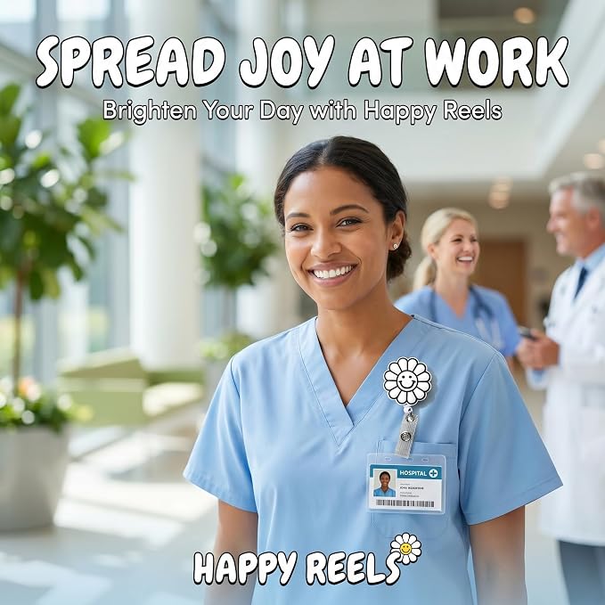 Funny Smiley Flower Blooming Nurse Badge Reel, Unique 3D Rubber-Textured Design - Image 2