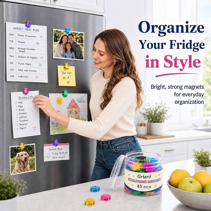 Grtard 45 Pcs Colorful Magnets for Whiteboard, Round Fridge Magnet, Small - Image 3