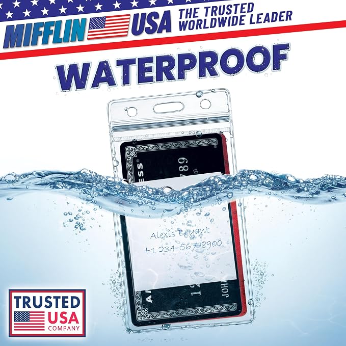 Mifflin-USA Plastic Waterproof ID Badge Holders, Vertical Hanging Name Card - Image 3