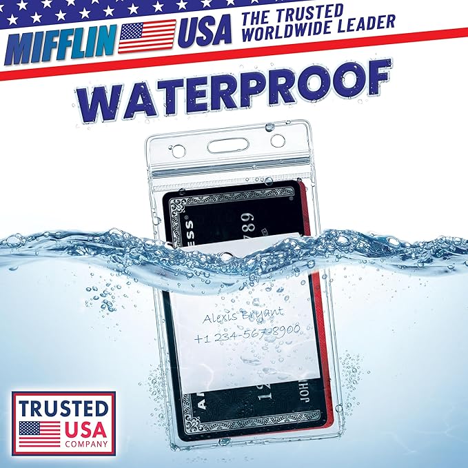 Mifflin-USA Plastic Waterproof ID Badge Holders, Vertical Hanging Name Card - Image 2