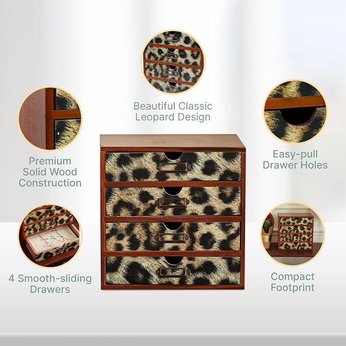 Classic Leopard Print Wooden Desk Organizer - Image 4