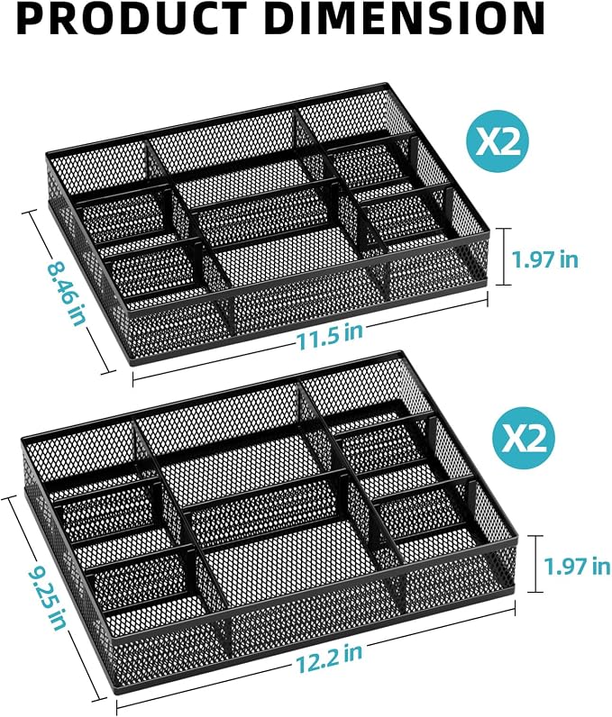 Marbrasse 2 Pack Desk Drawer Organizer, Mesh Drawer Organizer Tray - Image 5