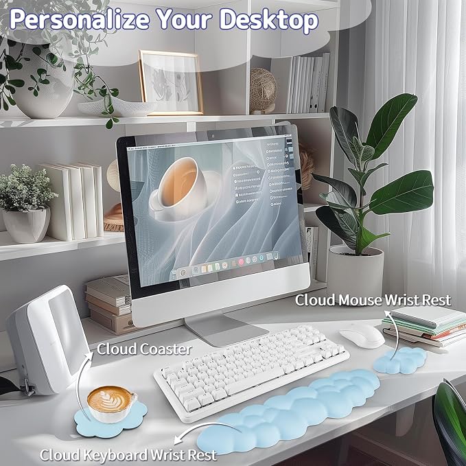 Sushret Cloud Wrist Rest Keyboard, Cloud Keyboard Wrist Pad Set - Image 2