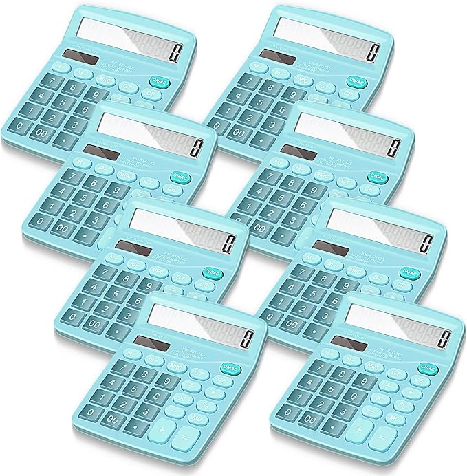 Konohan 8 Pieces 12-Digit Calculator, Solar Basic Desktop Calculator Large Display Electronic Dual Power Handheld for Home Office School(Blue)-DeskLoop Office