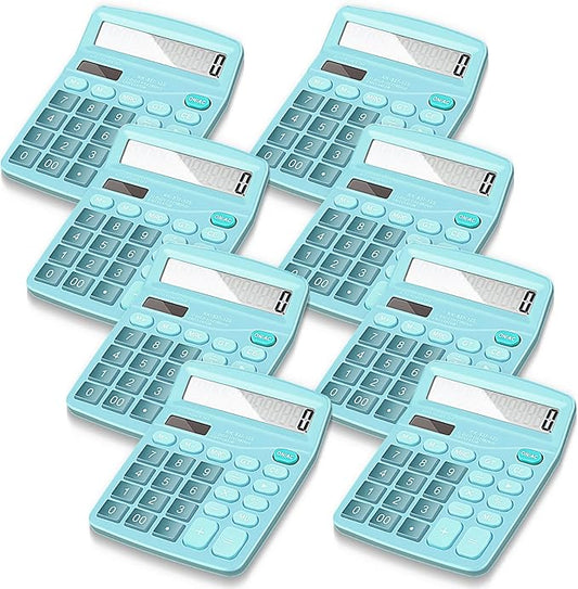 Konohan 8 Pieces 12-Digit Calculator, Solar Basic Desktop Calculator Large Display Electronic Dual Power Handheld for Home Office School(Blue)-DeskLoop Office