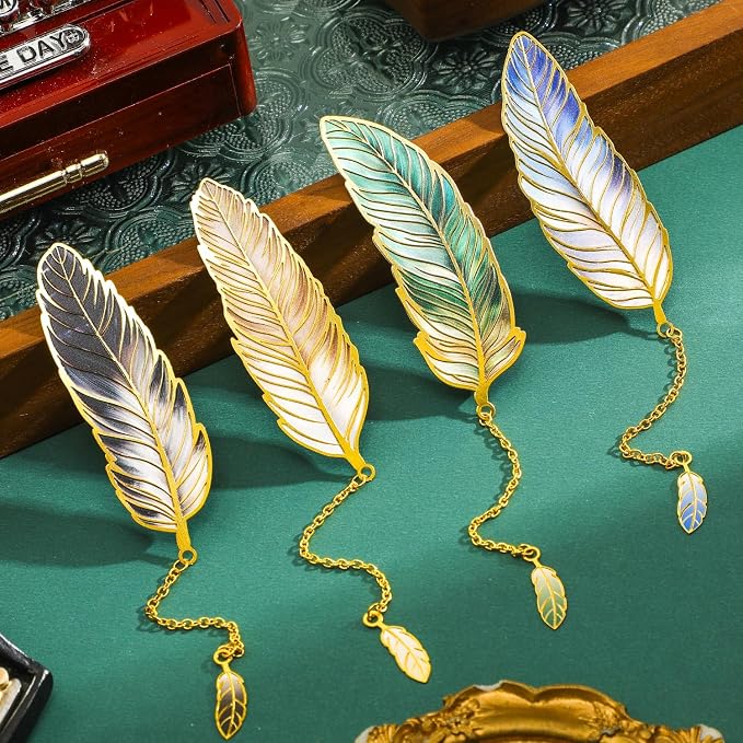 4 Pieces Metal Feather Bookmarks by emmoolife