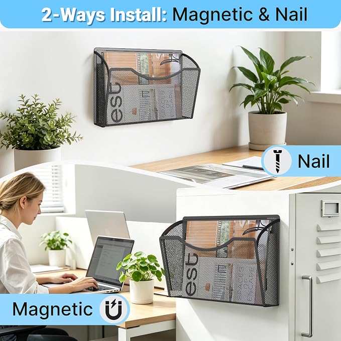 Gawerk Magnetic Wall File Folder, No Drilling Hanging Metal Document Paper Mail - Image 5