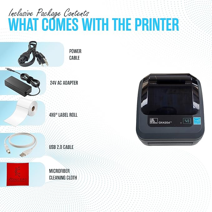 GK420D Zebra Direct Thermal Label & Barcode Printer - Parallel/USB Connectivity- 1 Year Warranty - Comes with 24V, 4x6 Label Roll, USB 2.0 Cable & Microfiber Cleaning Cloth-DeskLoop Office