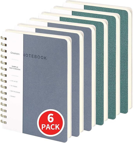 Lined Spiral Notebook College Ruled A5 Journal Book for Note Taking, 160 Pages Writing Journal for Office and Home School Supplies 5.75 x 8.125 inch (6pack-3Reefblue/3Green)-DeskLoop Office