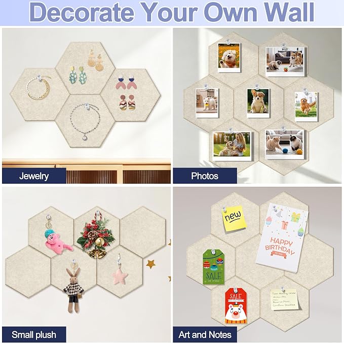 8PCS Hexagon Cork Board Tiles, Self-Adhesive Felt Bulletin - Image 7