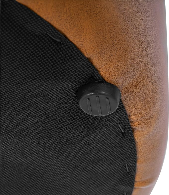 HomePop Upholstered Faux Leather Round Ottoman Home Décor|Foot Rest Ottoman- Carmel Brown-DeskLoop Office