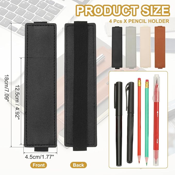 PATIKIL 4Pcs Elastic Notebook Pen Holder, Adjustable Hold 2 Pen Holder PU - Image 2