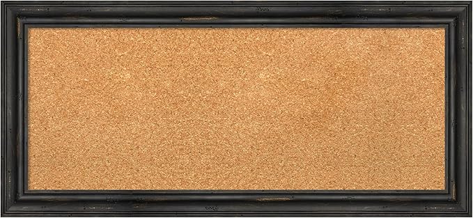 Amanti Art Natural Cork Board for Wall, 15x33 Vision Board with Black Wood Frame, Medium Corkboard Office Decor for Home Organization, Rustic Farmhouse Corkboard Pinboard to display items for home-DeskLoop Office
