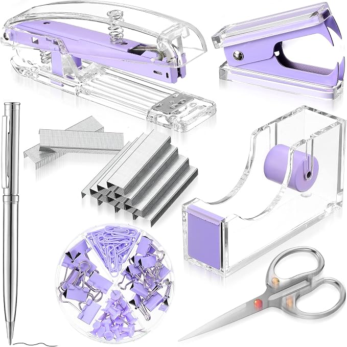 Office Supplies Set Desk Accessory Kit, Acrylic Stapler Set Staple Remover by Outus
