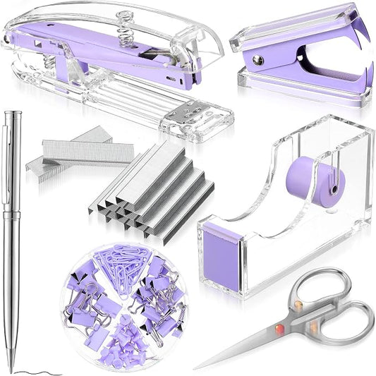 Office Supplies Set Desk Accessory Kit, Acrylic Stapler Set Staple Remover by Outus