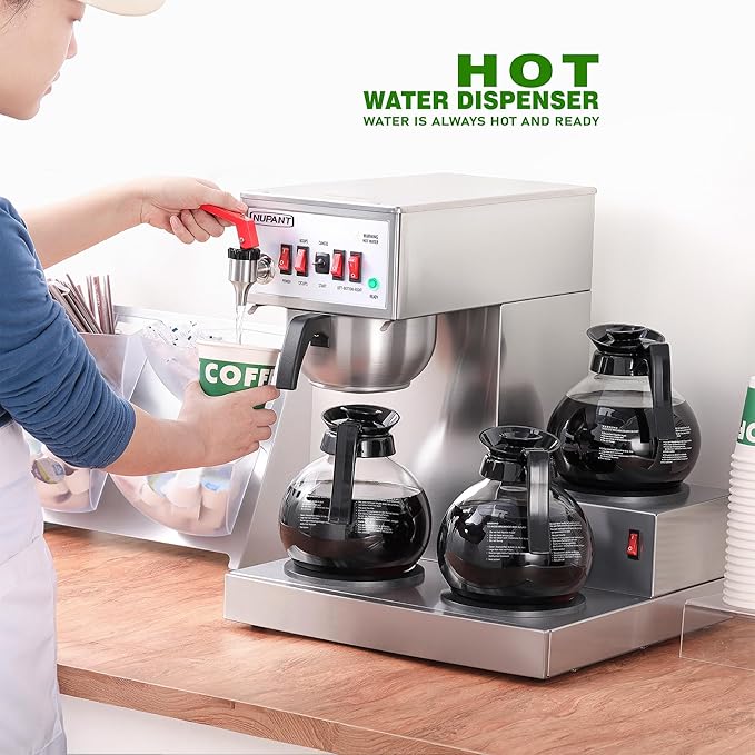 12 Cup Commercial Coffee Maker Auto Filling Drip Coffee Maker Machine with 3 Glass Carafes 3 Warmers Stainless Steel Pour Over Coffee Brewer with Hot Water Dispenser for Restaurant Office Cafe-DeskLoop Office