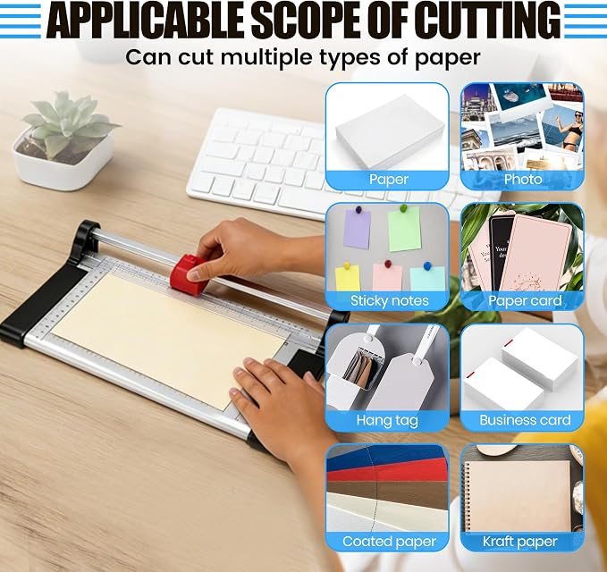 Rotary Paper Trimmer, Heavy Duty Stainless Steel Paper Cutter Sliding - Image 6