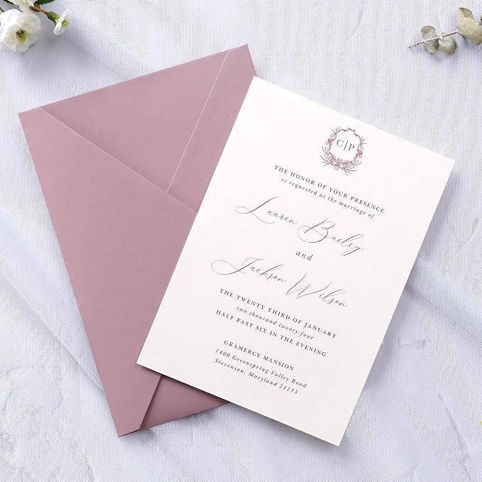 PONATIA 50 PCS/Pack A7 Envelopes, 5.25 x 7.25'' Matte Dusty Rose Envelope - Image 6