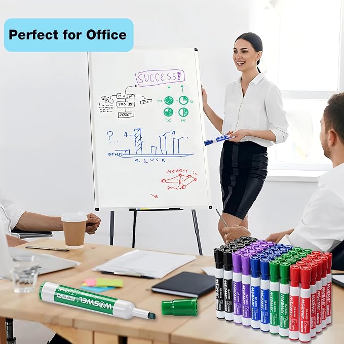 WOSWEL Dry Erase Markers, Chisel Tip Whiteboard Markers, Low Odor Thick Dry - Image 6