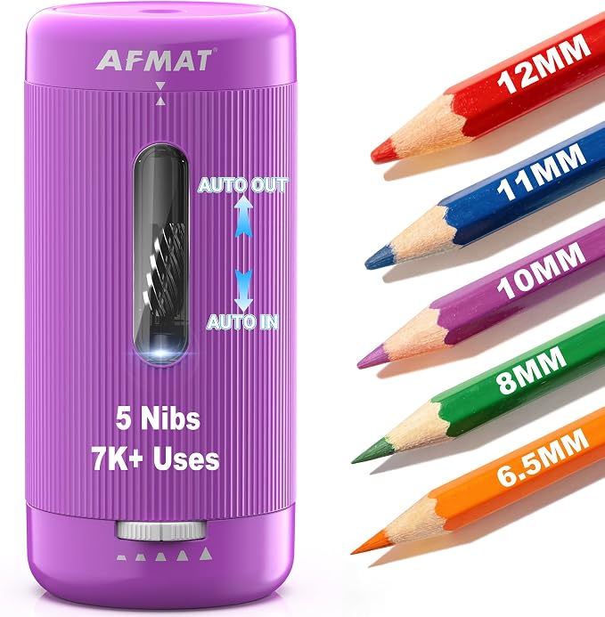 AFMAT Electric Pencil Sharpener, Auto in & Out, 5 Nibs, 7K+ Uses, Fully by AFMAT