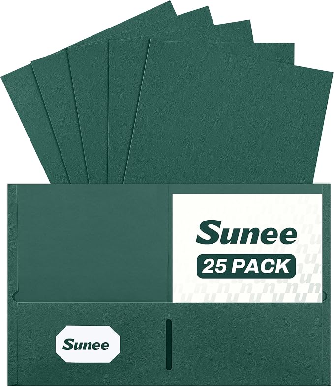 SUNEE Two Pocket Folders, 25 Pack File Folders by SUNEE