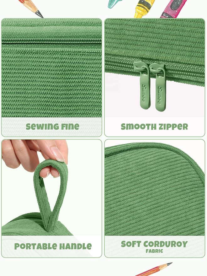 SUNEE Cute Pencil Case, Large Pencil Pouch, Soft Corduroy Fabric Big Pencil Bag - Image 4