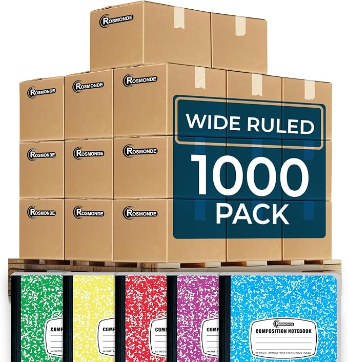 Rosmonde 1000 Pack Composition Notebooks Bulk, Wide Ruled, Pallet of by Rosmonde