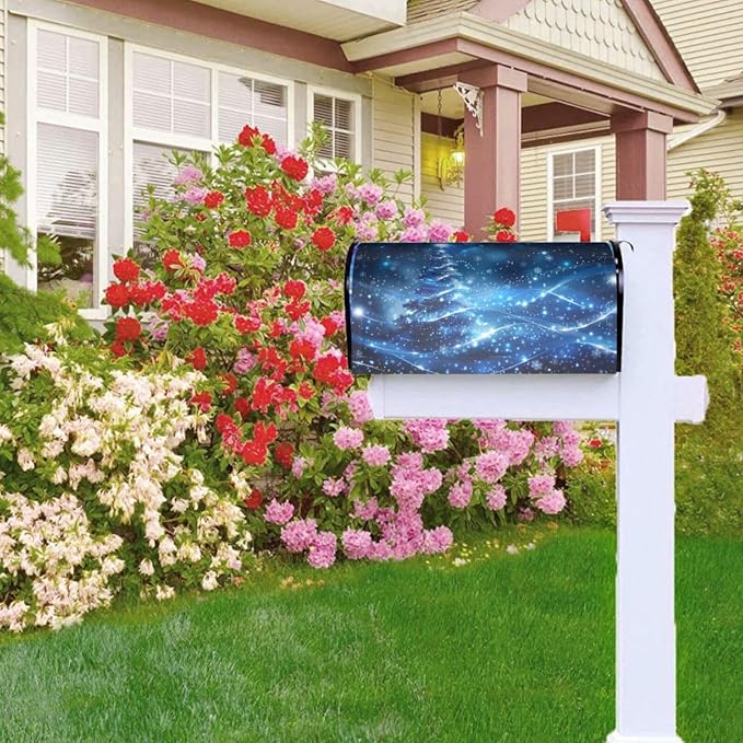 Blue Christmastree Welcome Magnetic Mailbox Cover, Xmas Tree Mailbox Wrap - Image 8